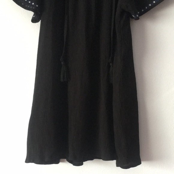 Blue Rain Boho Embroidery Embroidered Tassel Tie Neck Peasant Dress - Picture 3 of 11